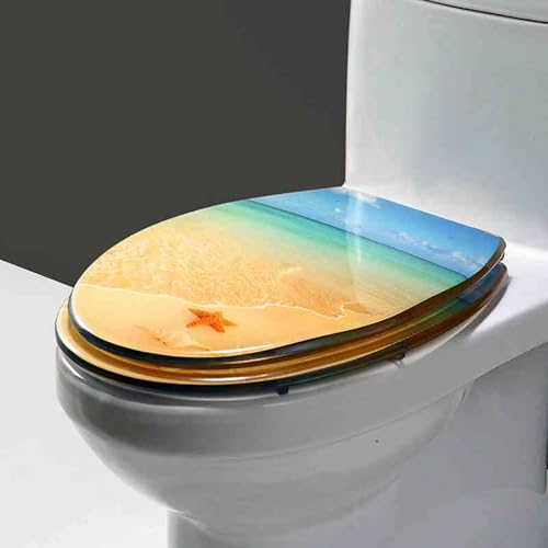 Toilettensitz, langsam schließender Toilettensitz Resin Soft Close Toilet Seat With Bottom Lock For Half Enclosed Toilet 42x36cm Multicolor(Style-10) von YUEKOPOU
