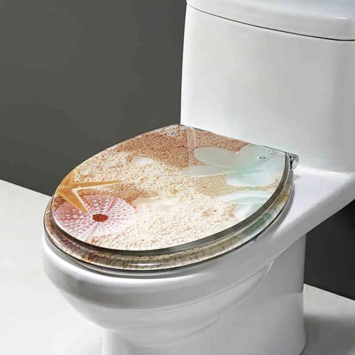 Toilettensitz, langsam schließender Toilettensitz Resin Soft Close Toilet Seat With Bottom Lock For Half Enclosed Toilet 42x36cm Multicolor(Style-3) von YUEKOPOU