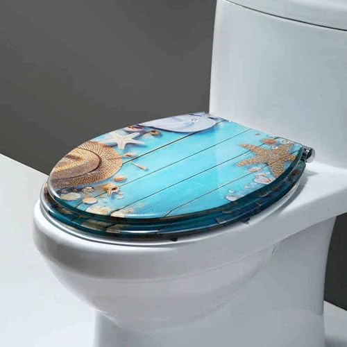 Toilettensitz, langsam schließender Toilettensitz Resin Soft Close Toilet Seat With Bottom Lock For Half Enclosed Toilet 42x36cm Multicolor(Style-5) von YUEKOPOU