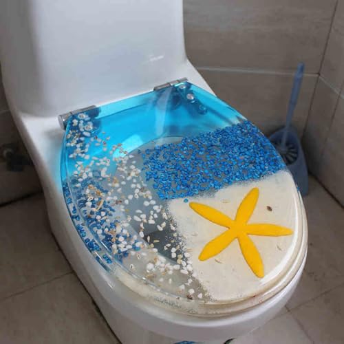 Toilettensitz, langsam schließender Toilettensitz Resin Toilet Seat Slow Close Silent Descent Thickened For U V O Shaped Toilets 42x36 cm(Style-11) von YUEKOPOU