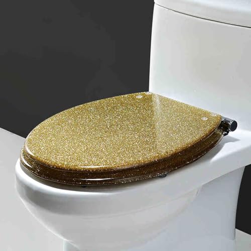 Toilettensitz, langsam schließender Toilettensitz Resin Toilet Seat Slow Close Silent Descent Thickened For U V O Shaped Toilets 42x36 cm(Style-12) von YUEKOPOU