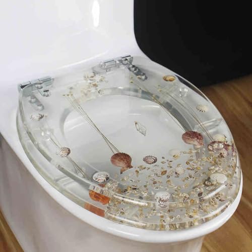 Toilettensitz, langsam schließender Toilettensitz Resin Toilet Seat Slow Close Silent Descent Thickened For U V O Shaped Toilets 42x36 cm(Style-15) von YUEKOPOU