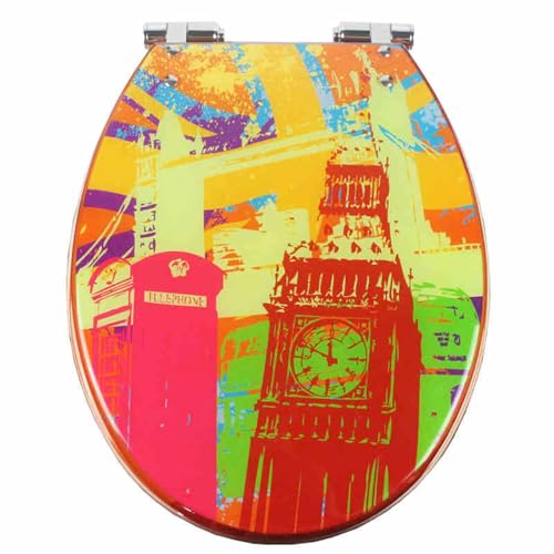 Toilettensitz, langsam schließender Toilettensitz Resin Toilet Seat Slow Close Silent Descent Thickened For U V O Shaped Toilets 42x36 cm(Style-16) von YUEKOPOU