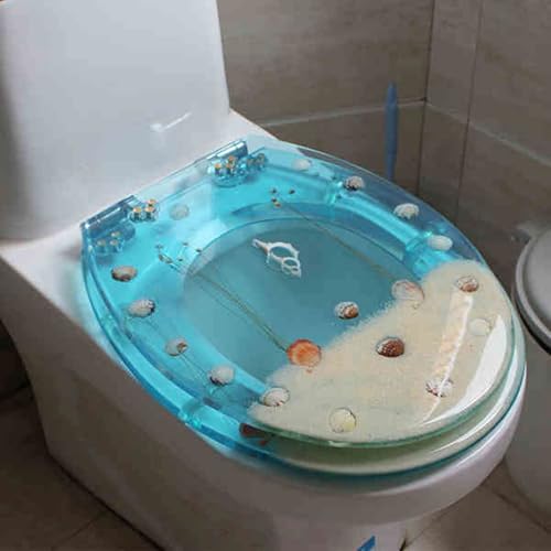 Toilettensitz, langsam schließender Toilettensitz Resin Toilet Seat Slow Close Silent Descent Thickened For U V O Shaped Toilets 42x36 cm(Style-2) von YUEKOPOU