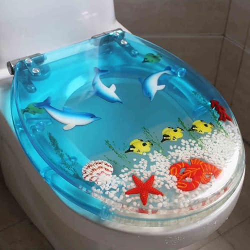 Toilettensitz, langsam schließender Toilettensitz Resin Toilet Seat Slow Close Silent Descent Thickened For U V O Shaped Toilets 42x36 cm(Style-4) von YUEKOPOU