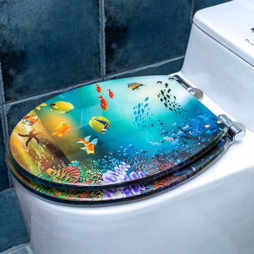 Toilettensitz, langsam schließender Toilettensitz Resin Toilet Seat Soft Close Arc Design Removable For U V O Toilets Size 42x36 cm(Style-18) von YUEKOPOU