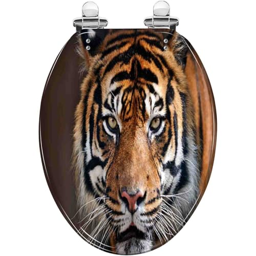 Toilettensitz, langsam schließender Toilettensitz Slow Close Quick Release Oval Toilet Seat 43x36 cm(Style-13) von YUEKOPOU