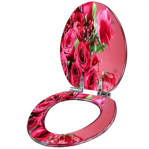 Toilettensitz, langsam schließender Toilettensitz Slow Close Quick Release Oval Toilet Seat 43x36 cm(Style-15) von YUEKOPOU