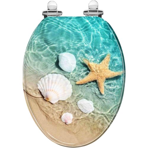 Toilettensitz, langsam schließender Toilettensitz Slow Close Quick Release Oval Toilet Seat 43x36 cm(Style-3) von YUEKOPOU