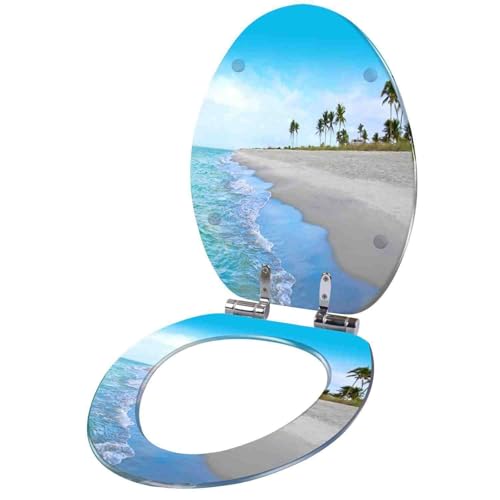 Toilettensitz, langsam schließender Toilettensitz Slow Close Quick Release Oval Toilet Seat 43x36 cm(Style-9) von YUEKOPOU