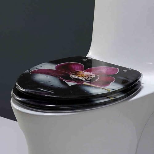 Toilettensitz, langsam schließender Toilettensitz Slow Close Resin Toilet Seat Multicolor 44x36.5cm(Style-7) von YUEKOPOU