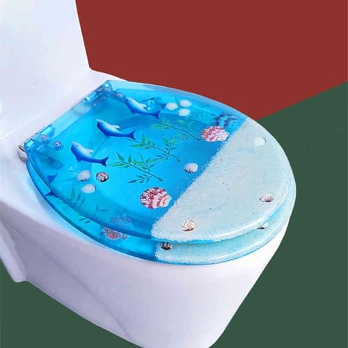 Toilettensitz, langsam schließender Toilettensitz Slow Close Toilet Seat Resin Multicolor 42x36cm Quick Release Easy Clean(Style-8) von YUEKOPOU
