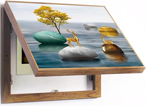 YUEKOPOU Abdeckung für Stromzählerkasten, Schutzabdeckung Stromzählerabdeckung 40x50cm (15.75x19.69in) Schwarz Weiß Holz von YUEKOPOU