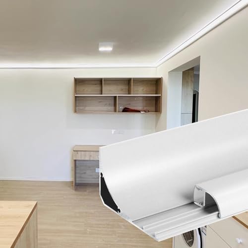 YUEKOPOU Deckenleiste, Fußleistenkanal, Aluminum Channel for Baseboard LED Lighting Trim Crown Molding Without LED Light Surface Mounted White Multiple Lengths(1.5m/4.9ft) von YUEKOPOU
