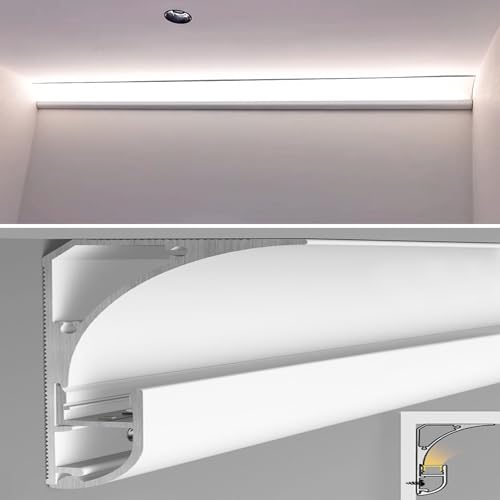 YUEKOPOU Deckenleiste, Fußleistenkanal, Aluminum LED Channel Profile Crown Molding Wall Washer Skirting Line LED Strip Diffuser Multiple Sizes(2.4 m/7.8 ft) von YUEKOPOU