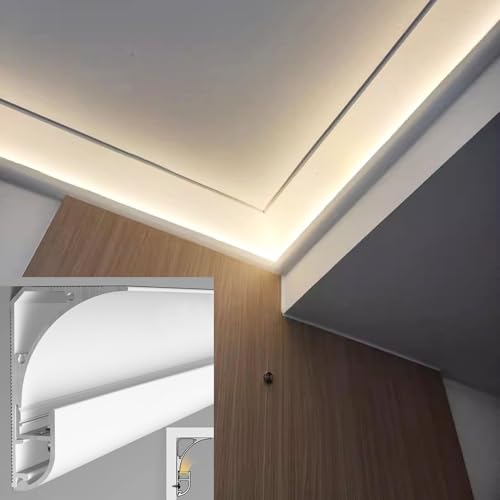 YUEKOPOU Deckenleiste, Fußleistenkanal, LED Crown Molding Trim 8x6cm Aluminum Channel Track for Ceiling Wall Lighting Multiple Sizes(3 Meters/9.8 ft) von YUEKOPOU