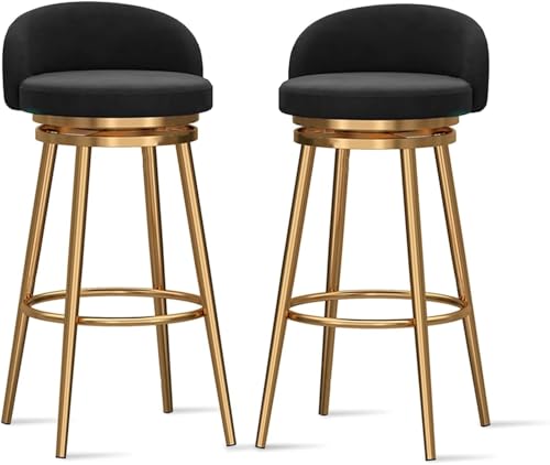 YUEKOPOU Esstischstühle Modern Velvet Bar Stools Set of Low Back Kitchen Counter Chairs with Gold Metal Legs for Home or Commercial Use(Black,2 PCS) von YUEKOPOU