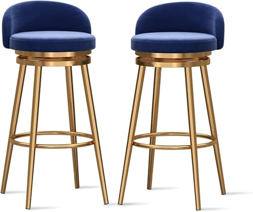 YUEKOPOU Esstischstühle Modern Velvet Bar Stools Set of Low Back Kitchen Counter Chairs with Gold Metal Legs for Home or Commercial Use(Blue,2 PCS) von YUEKOPOU