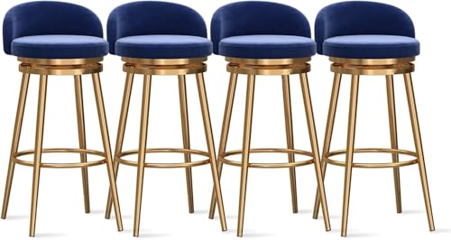 YUEKOPOU Esstischstühle Modern Velvet Bar Stools Set of Low Back Kitchen Counter Chairs with Gold Metal Legs for Home or Commercial Use(Blue,4 PCS) von YUEKOPOU
