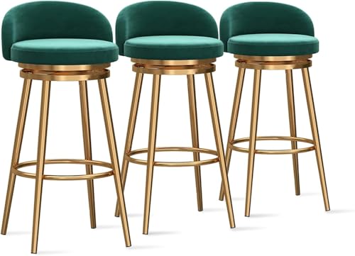 YUEKOPOU Esstischstühle Modern Velvet Bar Stools Set of Low Back Kitchen Counter Chairs with Gold Metal Legs for Home or Commercial Use(Green,3 PCS) von YUEKOPOU