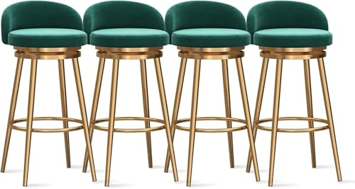 YUEKOPOU Esstischstühle Modern Velvet Bar Stools Set of Low Back Kitchen Counter Chairs with Gold Metal Legs for Home or Commercial Use(Green,4 PCS) von YUEKOPOU