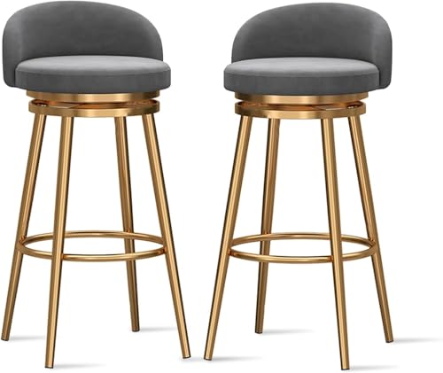 YUEKOPOU Esstischstühle Modern Velvet Bar Stools Set of Low Back Kitchen Counter Chairs with Gold Metal Legs for Home or Commercial Use(Grey,2 PCS) von YUEKOPOU