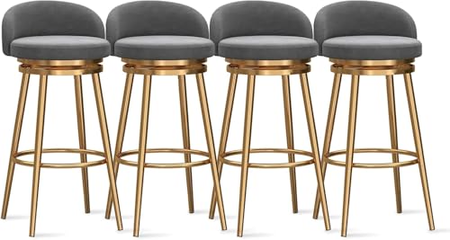 YUEKOPOU Esstischstühle Modern Velvet Bar Stools Set of Low Back Kitchen Counter Chairs with Gold Metal Legs for Home or Commercial Use(Grey,4 PCS) von YUEKOPOU