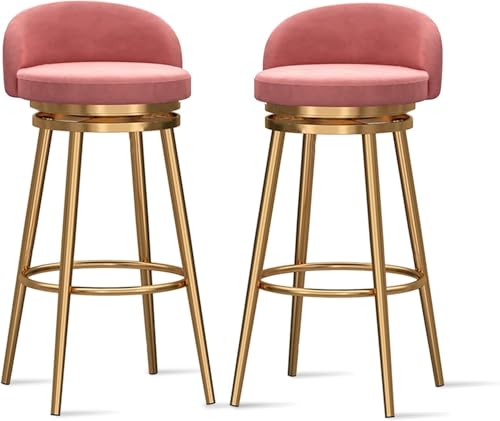 YUEKOPOU Esstischstühle Modern Velvet Bar Stools Set of Low Back Kitchen Counter Chairs with Gold Metal Legs for Home or Commercial Use(Pink,2 PCS) von YUEKOPOU