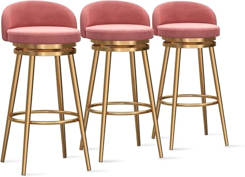 YUEKOPOU Esstischstühle Modern Velvet Bar Stools Set of Low Back Kitchen Counter Chairs with Gold Metal Legs for Home or Commercial Use(Pink,3 PCS) von YUEKOPOU