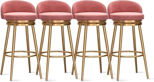 YUEKOPOU Esstischstühle Modern Velvet Bar Stools Set of Low Back Kitchen Counter Chairs with Gold Metal Legs for Home or Commercial Use(Pink,4 PCS) von YUEKOPOU
