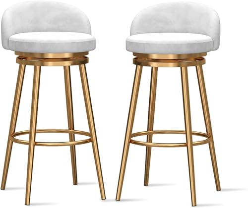 YUEKOPOU Esstischstühle Modern Velvet Bar Stools Set of Low Back Kitchen Counter Chairs with Gold Metal Legs for Home or Commercial Use(White,2 PCS) von YUEKOPOU