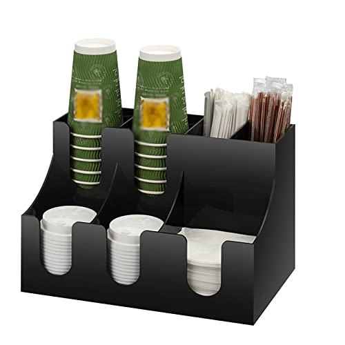 YUEKOPOU Kaffee-Organisator,Edelstahl-Tassen-Deckel-Halter, Acryl Kaffee Tee Station Papier Tasse Lagerung Rack 7 Fächer Würze Veranstalter von YUEKOPOU