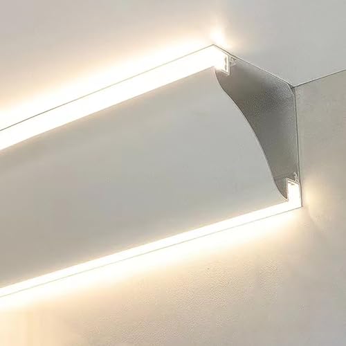 YUEKOPOU LED-Lichtkanal, Deckenbeleuchtung, Sockelleisten, Aluminium-LED-Diffusorkanal-Kronenformteil mit PC-Abdeckung for LED-Streifengehäuse in Mehreren Größen(1.2 m/3.9 ft) von YUEKOPOU