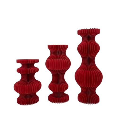 YUEKOPOU Tortenständer, faltbare Dessertständer, Papierkuch Foldable Paper Column Display Stands Pack of 3 for Cake Dessert Wedding Decoration, Beige and Red, 23.62-39.37 Inch(Rosso) von YUEKOPOU