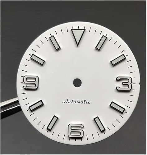 YUEKOPOU Uhrwerkteile, Ersatz-Zifferblatt Leuchtendes Zifferblatt, 28,5 mm, mechanische Uhrenzifferblätter for NH35-Uhrwerkteile, Luxus-Zifferblatt, Uhrwerk-Reparaturteile, Zifferblätter(White1) von YUEKOPOU