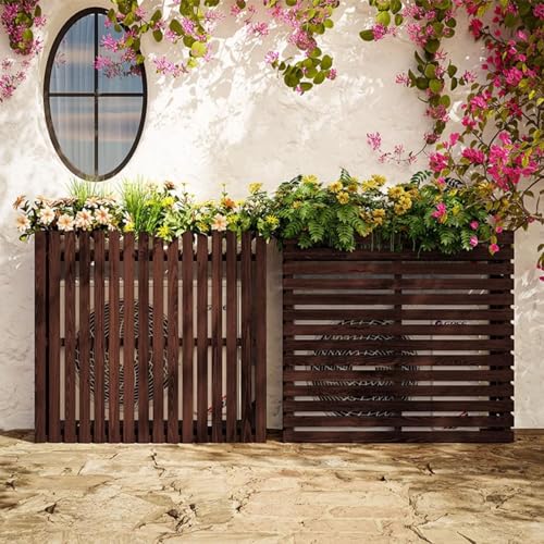 Zaunabdeckung, Holzzaunabdeckung, Outdoor AC Unit Wood Privacy Screen Flower Rack Multicolor 85x35x80cm(Brown) von YUEKOPOU