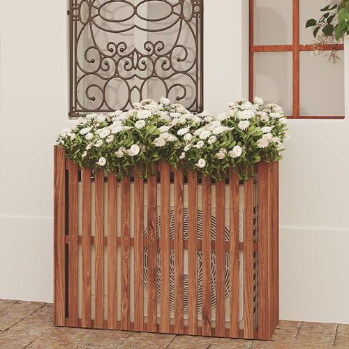 Zaunabdeckung, Holzzaunabdeckung, Wood AC Unit Cover Privacy Fence Flower Stand Multicolor Multiple Sizes(Brown,120x60x99cm) von YUEKOPOU