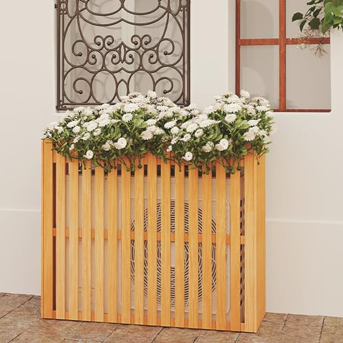 Zaunabdeckung, Holzzaunabdeckung, Wood AC Unit Cover Privacy Fence Flower Stand Multicolor Multiple Sizes(Yellow,120x60x99cm) von YUEKOPOU