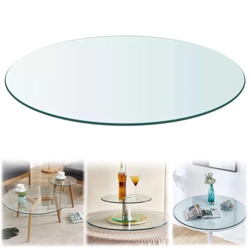 gehärtetes Glas Tischplatte.Couchtisch Glas Runde Glasplatte for Couchtisch, rundes, klares, kreisförmiges Plattenglas, vielseitig und leicht zu reinigen, robuste und verschleißfeste Tischplatte aus g von YUEKOPOU