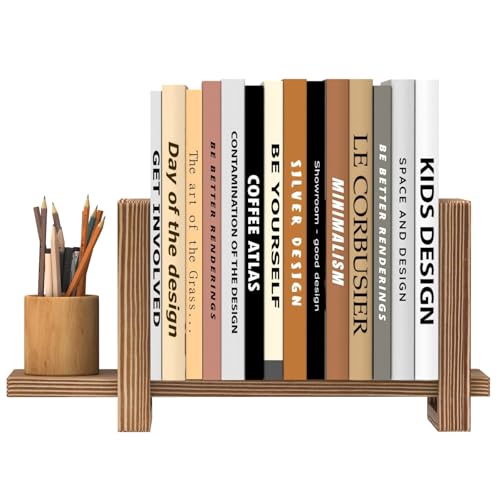 Verstellbares Desktop-Bücherregal Tischregale, Holz Regal ständer Aufbewahrungsorganisator, Retro Mini-Bücherregal Schreibtisch-Organizer Zeitschriften-Dateien Briefhalterung Gestell (Braun) von YUELGUANG