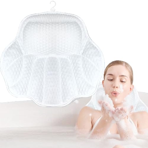 YUEMING Badewannenkissen, Nackenkissen für Badewanne 4D Mesh Nackenkissen Badewanne mit 6 Saugnäpfen Kopfkissen Komfort BadeKissen für Home Spa und Badewannen Stützt Kopf, Nacken, Schultern, Rücken von YUEMING