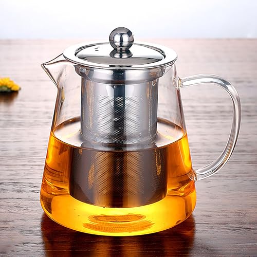 YUEMING Glas Teekanne Mikrowellenkanne mit Teesieb Herausnehmbarem Edelstahlsieb für Teekanne Hält 3-4 Becher lose blühenden oder blühenden Teefilter ideal zur Zubereitung von losen Tees, (550ml) von YUEMING