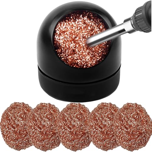 YUEMING Lötspitzenreiniger, Lötkolben-Spitzenreiniger Messing Spitzenreiniger Kit 1 Kugelschalenhalter mit 5 Lötspitzenreinigungsdraht, Lötkolben Reiniger zum Reinigen von Lötkolben und Spitzen von YUEMING