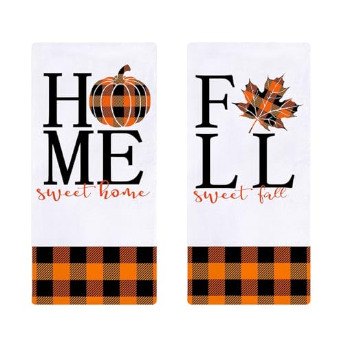 YUEMOL Geschirrtuch Herbst 2-teiliges Willkommens-Herbst-Küchen-Welcome-Handtuch. Das dekorative Geschirrset for das Badezimmer eignet Sich for Trocknen, Reinigen und Kochen von YUEMOL