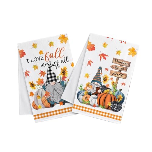 YUEMOL Geschirrtuch Herbst 2-teiliges Willkommenshandtuch „Welcome Fall“ for die Küche. Das dekorative Geschirrset for das Badezimmer eignet Sich for Trocknen, Reinigen und Kochen. von YUEMOL