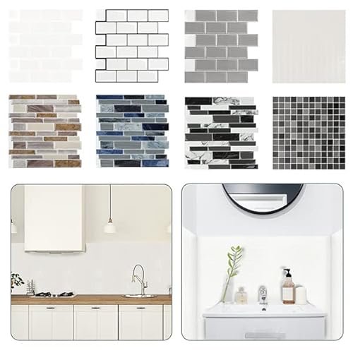 YUENFONG 10 Stück 3D Fliesenaufkleber 30x30 cm Wandfliese Aufkleber Klebefliesen, Tile Stickers Selbstklebend, für Küche Badenzimmer, Wäschekammer(Model C) von YUENFONG