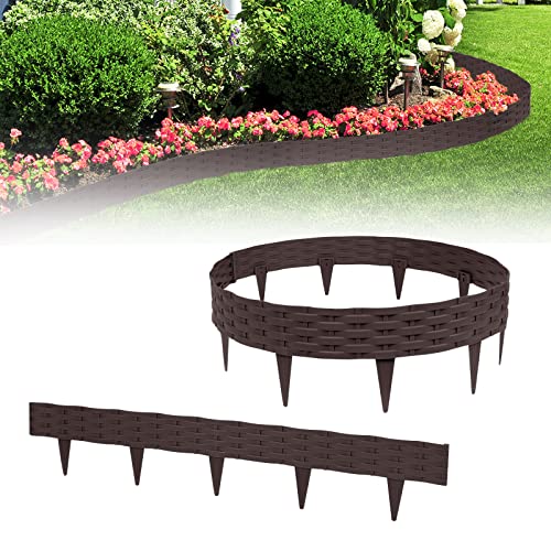 YUENFONG 10m Beeteinfassung Rasenkante Biegbarer Beetumrandungen Kunststoff Rasenkanten, Rattan-Optik Zaun Gartenpalisade Beetbegrenzung, 10 Elemente á 100cmX20cm, Braun von YUENFONG