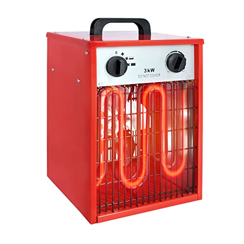 YUENFONG 3Kw Heizlüfter Elektroheizung, Industrie Elektroheizer Bauheizer Heizstrahler mit 3 Heizstufen, Heizgeraet Heizgebläse mit Thermostat und Netzkabel, für Innen- und Außeneinsatz(3000W) von YUENFONG
