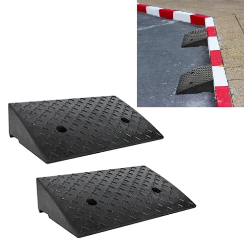 YUENFONG Bordsteinrampe Gummirampe 2 Stück Auffahrtrampe Tragbar Randstein Rampe Überfahrrampe für Auto Laderampe Motorrad(46.5x30.5x11cm, Schwarz) von YUENFONG