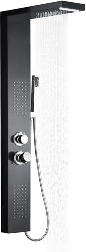 YUENFONG Duschpaneel Regendusche Edelstahl Duschsystem, Regenduschensäule mit Handbrause Duscharmatur Regendusche Massagedusche, Wasserfalldusche, Schwarz von YUENFONG